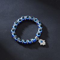 Fashion Silver Color Blue Evil Eye Hamsa Hand Fatima Palm Bracelets for Women Bead charm bracelet Ethnic style Handmade Jewelry