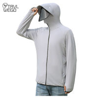 TRVLWEGO Long Sleeve Hoody Summer Anti-UV Quick Dry Shirt Clothing Men Hooded Protective Mask Jacket Thin Beach Sweatshirt