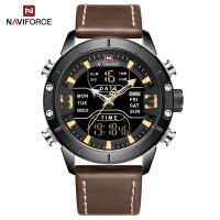 NAVIFORCE Men Watch Waterproof Genuine Leather Wristwatch Sports Quartz Digital Watches Multifunction Chronograph NF9153