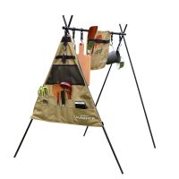 Outdoor Cookware Hanging Rack Camping Storage Rack for Holding Picnic Pan Pot Lamp Tools Triangle Rack with Hooks Bearing 12KG