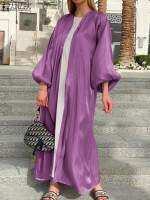 Zanzea ผู้หญิงสีทึบอิสลามเสื้อผ้า ramadan abaya Cardigan VINTAGE Holiday Dress Elegant พัฟแขน Casual มุสลิม Kim canonican