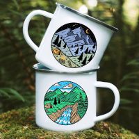 Moon Sun Mountains Print Mugs Camping Enamel Mug Adventure Campfire Party Beer Coffee Cup Mountain Handle Cups Gifts for Camper