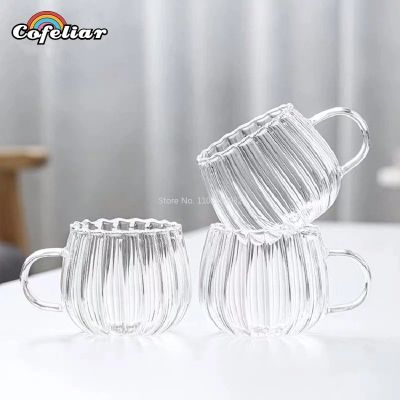 【CW】❐□  1/2/4PCS Heat-Resistant with Handle Stripes Glass Mug Cup Office Mugs Pumpkin Pattern Drinkware