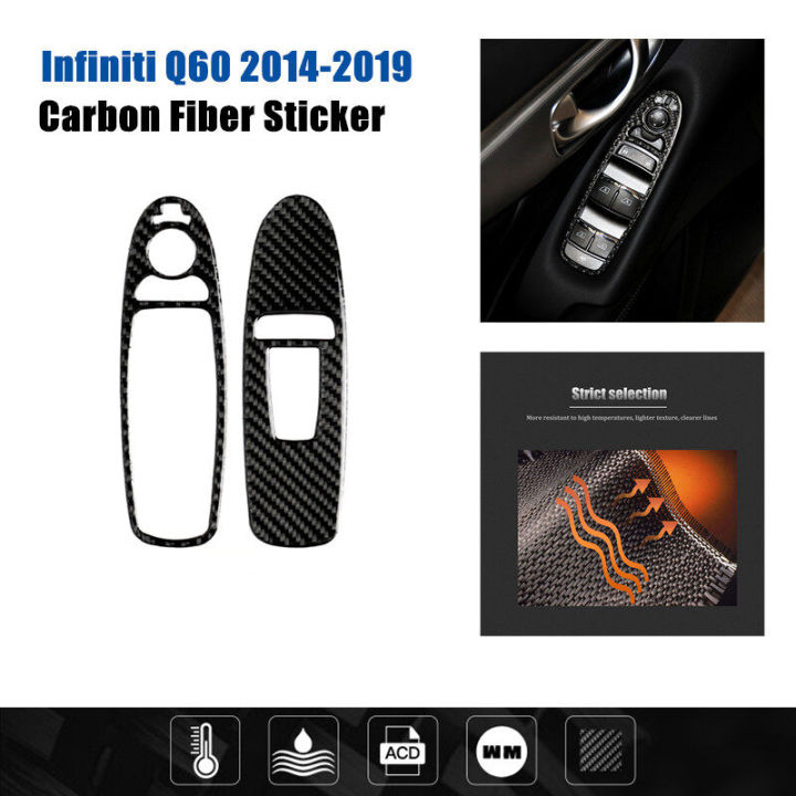 สติกเกอร์ฝาครอบคาร์บอนไฟเบอร์แผงสวิตช์หน้าต่างรถยนต์สำหรับ-infiniti-q60-2014-2019