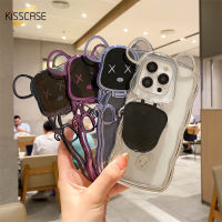 KISSCASE เคสโทรศัพท์มีลายคลื่นโปร่งใสเคลือบอิเล็คโทรเพลทสำหรับ Iphone 11 12 13 14 Pro Max Xs Max Xr X เคสที่จับเลนส์รูปการ์ตูนหมีน่ารักฝาครอบป้องกันกันกระแทก TPU นิ่มสำหรับ Iphone 13 Pro Max