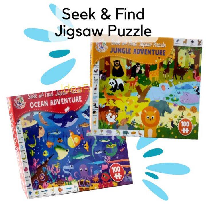 Seek and Find Jigsaw Puzzle Activity Game 100pcs Jungle Ocean Animals ...