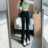 Black Slit Jeans Womens Summer Thin Section 2022 New High Waist Loose Slim Nine Points Micro Flared Pants