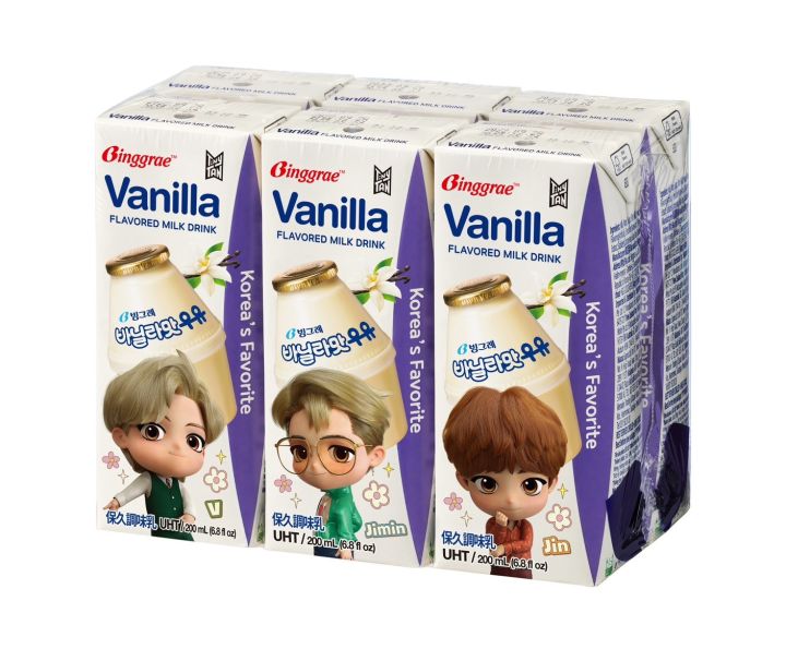 noona-mart-นมเกาหลี-นมกล้วย-เมล่อน-สตอร์เบอร์รี่-วานิลลา-กล่อง-limited-ลาย-bts-แบบแพค-binggrae-bts-milk-bts-edition-6-pack-banana-melon-strawberry-vanilla