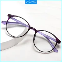 PTQ แว่นตาอ่านหนังสือป้องกันรังสีสำหรับผู้ชายผู้หญิง,แว่นตาสายตายาวป้องกันอาการเมื่อยล้าแฟชั่นกรอบกลมพร้อมเกรดสำหรับผู้หญิง
