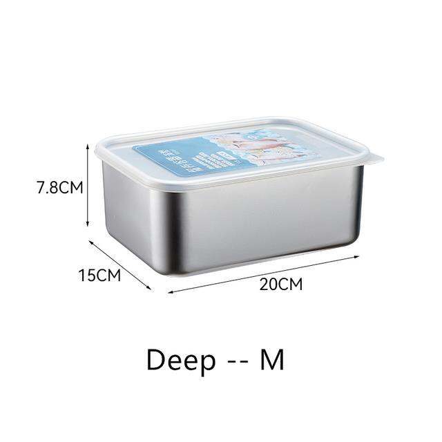 square-304-stainless-steel-crisper-household-sealed-box-with-lid-food-grade-refrigerator-fish-meat-frozen-refrigerated-box