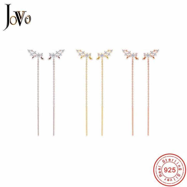 jovo-สร้างสรรค์ธรรมชาติ-s925ผู้หญิงต่างหูเงินเครื่องประดับ-fine-กระดุมยาวใบหูสายอินเทรนด์พืชสไตล์หญิงของขวัญ