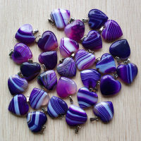 Wholesale 36pcslot good quality purple stripe onyx heart shape pendants for jewelry making 20mm free shipping