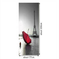 77*200cm door mural Paris Eiffel Tower city street rain scenery 3d vinyl stickers home wall decoration waterproof big wallpaper