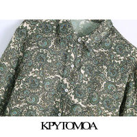 KPYTOMOA Women 2021 Fashion With Bow Tied Totem Print Cozy Blouses Vintage Long Sleeve Button-up Female Shirts Blusas Chic Tops