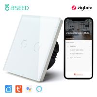 BSEED Zigbee 1/2 / 3Gang Touch Switches สวิตช์ไฟติดผนังอัจฉริยะ Tuya Google Smart Life Alexa App Control Glass Panel ไม่มีความเป็นกลาง☆