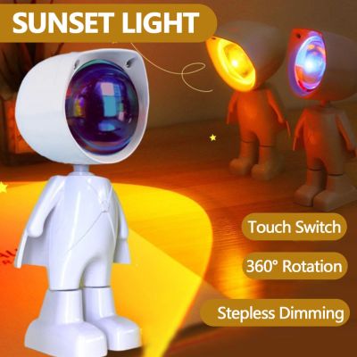 Battery Astronaut Robot Rainbow Projection Sun Lamp Table Night Light Sunset Lamp Infinite Dimming Bedroom Atmosphere Light Night Lights