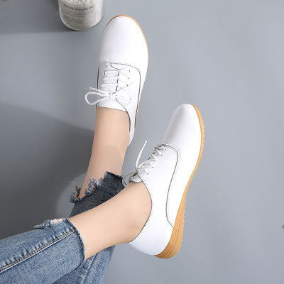 WOVO Oxford Shoes Women Korean Style White Women Shoes Flats Breathable Lace Up Leather Casual Shoes Women