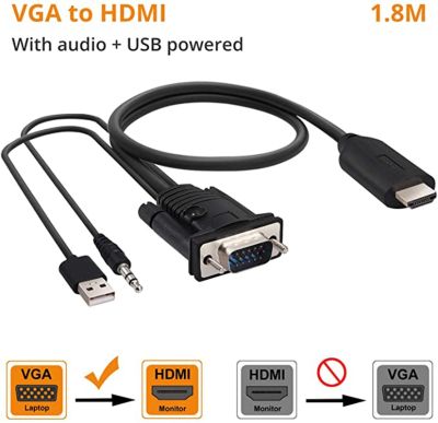 ﹍▲ VGA to HDMI Adapter Cable with 3.5mm Audio USB 6ft/1.8m Video Converter Cord 1080P Support Nintendo Switch PS4 Laptop etc