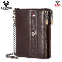 [Free Shipping] ZZOOI Genuine Leather Mens Wallet Top Layer Cowhide Mens Bag RFID Anti Theft Brush Mens Zero Wallet