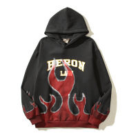 Heron Preston Law Flames Hoodies y2K Hoodie แขนยาวผู้ชายหนา Hood เปลวไฟสีดำ Hood เสื้อกันหนาวผู้ชาย