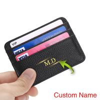 Custom Name Genuine Leather Card Holder Men Women Slim Wallet Travel Bank Business Id Card Holder Mini Money Clip Case For Gift Card Holders