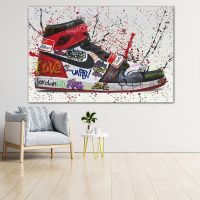 High Top Multicolor Graffiti Red Shoes Wall Art โปสเตอร์และภาพพิมพ์ภาพวาดบนผืนผ้าใบตกแต่งบ้านสำหรับห้องนอน