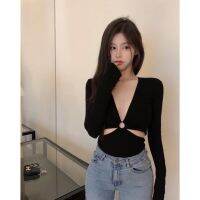 ?mnv_shop? Bodysuit บอดี้สูทคอวีแต่งห่วงหน้า เว้าเอว2ข้าง เนื้อผ้าเรย่อนเปิดหน้าอกแช่บๆไปเลยสิคะ รับรองผู้มองจนตาแทบทะลุ