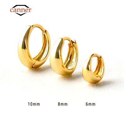 【YP】 CANNER 1pc Classic 925 Sterling Gold Color 6 8 10mm Piercing Round Hoop Earrings for Jewelry Pendientes