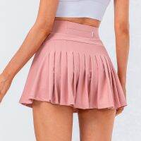 Nude Double Layer Pleated Athletic Tennis Dress Women Fashion Golf Wear Badminton Skirts With Waist Pockt Workout Skorts