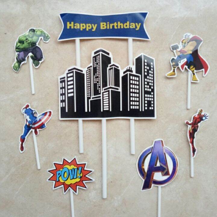 satu set topper toper cake hiasan kue ulang tahun karakter avengers