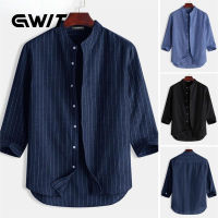 GWIT เสื้อเชิ้ตลำลอง แขนสามส่วน ลายทาง มีกระดุมหน้า GIT070