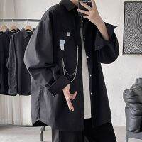 CODxdrrf5157 Mens Oversized Streetwear Long Sleeve Shirts Harajuku Chain Fashion Korean Clothing Brand Menswear