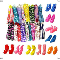 FOO 10xhandmade ชุดตุ๊กตาเสื้อผ้า + 10xshoes รองเท้าส้นสูงสำหรับตุ๊กตาเด็กของเล่น