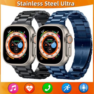 ZZOOI New Stainless Steel Smart Watch Ultra 8 NFC Wireless Charging Bluetooth Call Waterproof Fitness Men Smartwatch For Apple Android