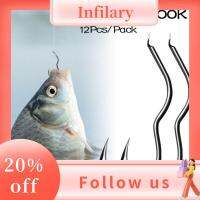 INFILARY 12Pcs/Pack เหล็กกล้าคาร์บอนสูง เบ็ดตกปลาแบบเกี่ยว ป้องกันการลื่น คมคมหนาม อุปกรณ์ตกปลาแท็กเกิล อุปกรณ์เสริมสำหรับตกปลา เบ็ดตกปลาพลิกอัตโนมัติ ปลาคาร์ฟ