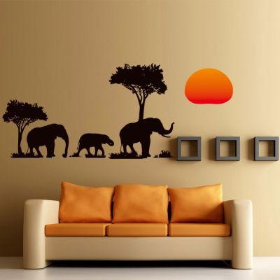 [24 Home Accessories] มาใหม่ Jungle Wild การ์ตูนต้นไม้ช้าง Sunset รูปลอกที่ถอดออกได้ตกแต่งบ้านสติ๊กเกอร์ติดผนังวอลล์เปเปอร์โซฟาผนัง DIY Decor