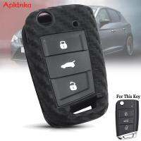 APKTNKA คาร์บอนไฟเบอร์ Remote Car Key Cover ยางป้องกันสำหรับ VW Polo Golf 7 Tiguan Octavia Fabia Seat Leon Ibiza