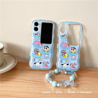 เคสนิ่มลายหยักสำหรับออปโป้ไฟนด์ N2ฝาพับ TPU ใสลายการ์ตูนเครยอนชินจังฝาครอบป้องกันคลื่นพร้อมโซ่