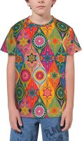 Morocco Vintage Style Elements Pattern T- Shirt Short Novelty for Boys and Girl