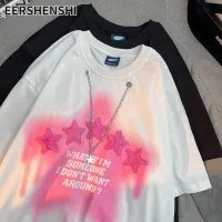 EERSHENSHI เสื้อยืดผ้าฝ้ายแขนสั้นชายฮิปฮอปพวงกุุญแจรูปดาวน่ารักเสื้อยืดคู่รักหวาน