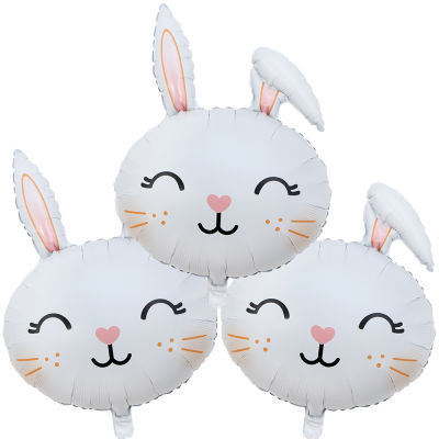 3 pcs อีสเตอร์กระต่ายน่ารักบอลลูนสีขาวกระต่ายรูปลูกโป่ง Happy Easter ฟอยล์บอลลูนสำหรับอีสเตอร์ Party Decors เด็กวันเกิด-iewo9238