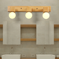 Japanese Style Retro Wood Color Mirror Front Light LED 234 Head Attic Entrance Bathroom Toilet Dressing Table Wall Light