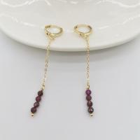 Dainty Garnet Earrings 14K Gold Filled Chains Delicate Faceted Gemstones Pendants Dangle Hoops Boho Elegant Women Earrings Gift