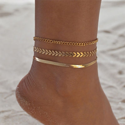 SUMENG 2021 New 3pcsset Gold Color Simple Chain Anklets For Women Beach Foot Jewelry Leg Chain Ankle Bracelets Accessories