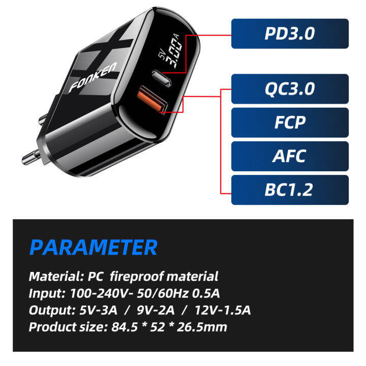 support-cod-พอร์ตอะแดปเตอร์สำหรับชาร์จด่วนไฟ-led-พอร์ตที่ชาร์จแบตเตอรี่โทรศัพท์จอแสดงผลแบบ3-0ชาร์จไฟ2-usb-รวดเร็วสำหรับเครื่องชาร์จ-pd-c-ติดผนัง