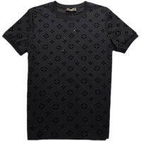 LV ~ สินค้ายุโรปเสื้อยืดแขนสั้นผู้ชาย,เสื้อยืดแขนสั้นแบรนด์ทันสมัยสำหรับฤดูร้อนผ้าคอตตอนชุบโลหะเทรนด์ลำลองเพชรร้อนสำหรับผู้ชาย