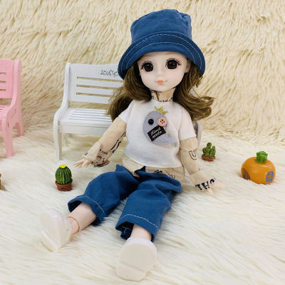New 30 Cm Doll 20 Movable Joints BJD 16 Doll Coffee Hair 3D Eyes Girl Doll Gift Toy with Fashion Clothes Accessories