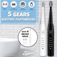 (สินค้าของแท้ 100 % ) Electric Toothbrush แปรงสีฟันไฟฟ้า USB ขับเคลื่อน 5 โหมด 4 หัวแปรงนุ่มกันน้ำโซนิคสมาร์ท