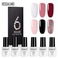 (6ชิ้น/ล็อต) ROSALIND ชุดทำเล็บเจลน้ำยาทาเล็บ UV สีบริสุทธิ์7มล. เคลือบเสื้อซับในสีกึ่งถาวรทำเล็บมือแบบกึ่งถาวร