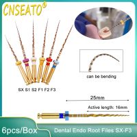 6ชิ้นกล่องทันตกรรม Endo ไฟล์โรตารี่ Golden Endodontic ไฟล์ SX-F3 25มม. NITI โรตารี่เครื่องมือความร้อนการเปิดใช้งานสามารถโค้ง Dentistry